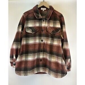 44 Degrees North Plaid Flannel Shacket Jacket Wool Blend Button Chocolate 1X